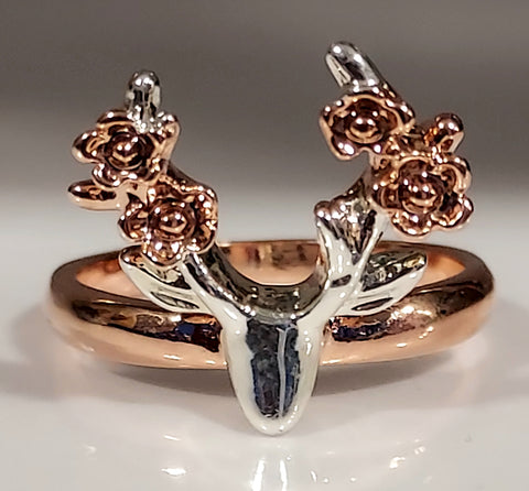 Rose Gold & Silver Tone Flower Deer Antler Rings