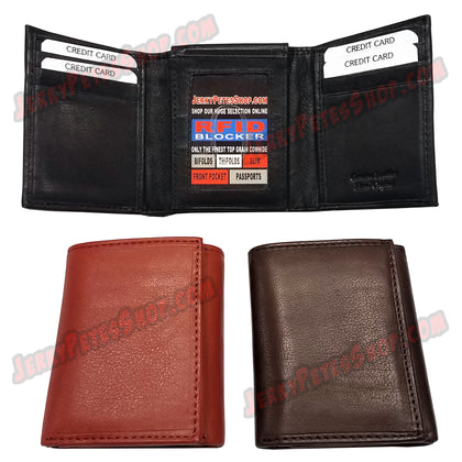 #62363 RFID Protected Leather TRIFOLD Wallet, 2 ID Window Slots, 9 Credit Cards & 3 Pockets